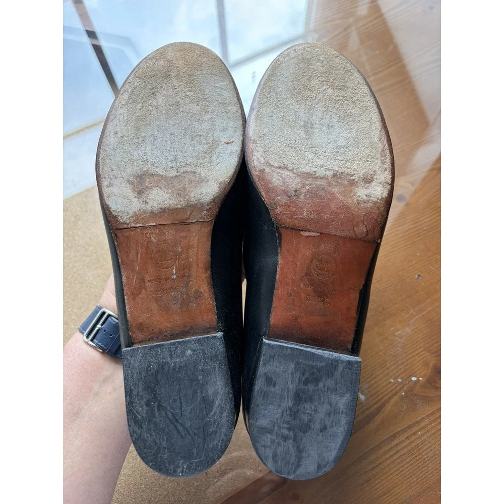 Chanel G30752 Camellia Black Leather Grosgrain Trim Flat Shoes 38